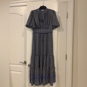 Max Studio Blue and White Ruffled Wrap Sundress